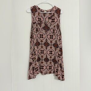 En Crème Pink and Brown Sleeveless Patterned Dress